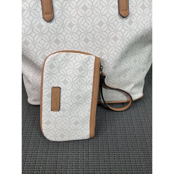 Rosetti Beige & Tan Tote Bag With Geometric Pattern & Matching Pouch - Picture 5 of 13
